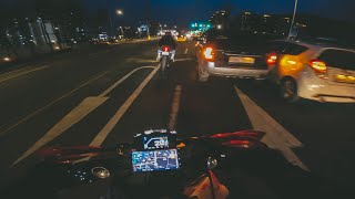 Escape Crazy Traffic + YAMAHA R1. Part 3. | KTM 790 DUKE AUSTINRACING + QUIKSHIFTER  [4K]