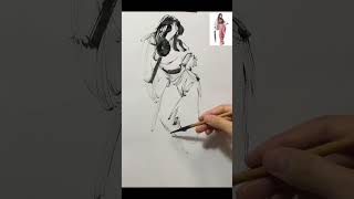 Amazing Fashion Sketch Art ✨ Easy Ink Drawing Tutorial #shorts #InkArt #DrawingTutorial #SketchArt