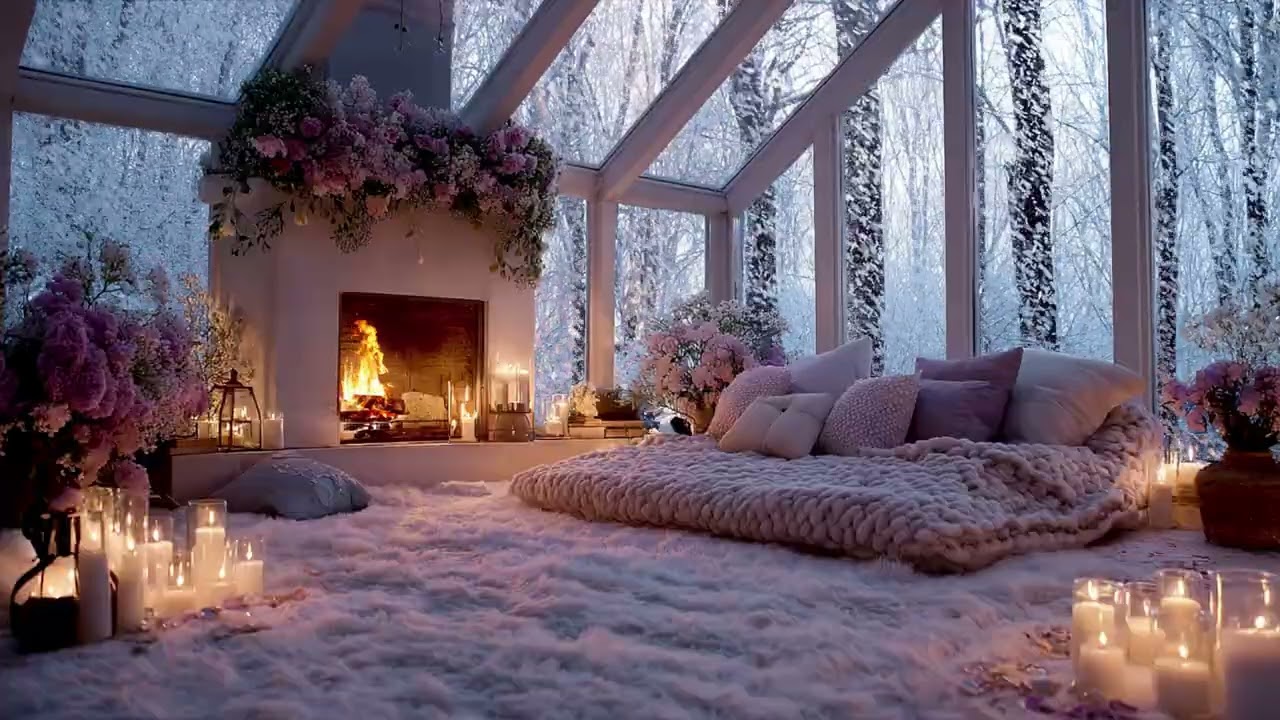 3 Hours Fireplace Glow & Gentle Snow Piano | Cozy Winter Ambience for Deep Sleep & Relaxation 😴✨