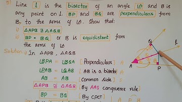 Q5-Ex7.1-Ncert- line l is the bisector of an angle ∠ A and B is any point on l-Triangles-Class9