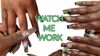 Watch Me Work ! | Rainbow Camouflage Nails!!! | Full Set