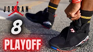2023 JORDAN 8 PLAYOFF DETAILED REVIEW & ON FEET W LACE SWAPS!!