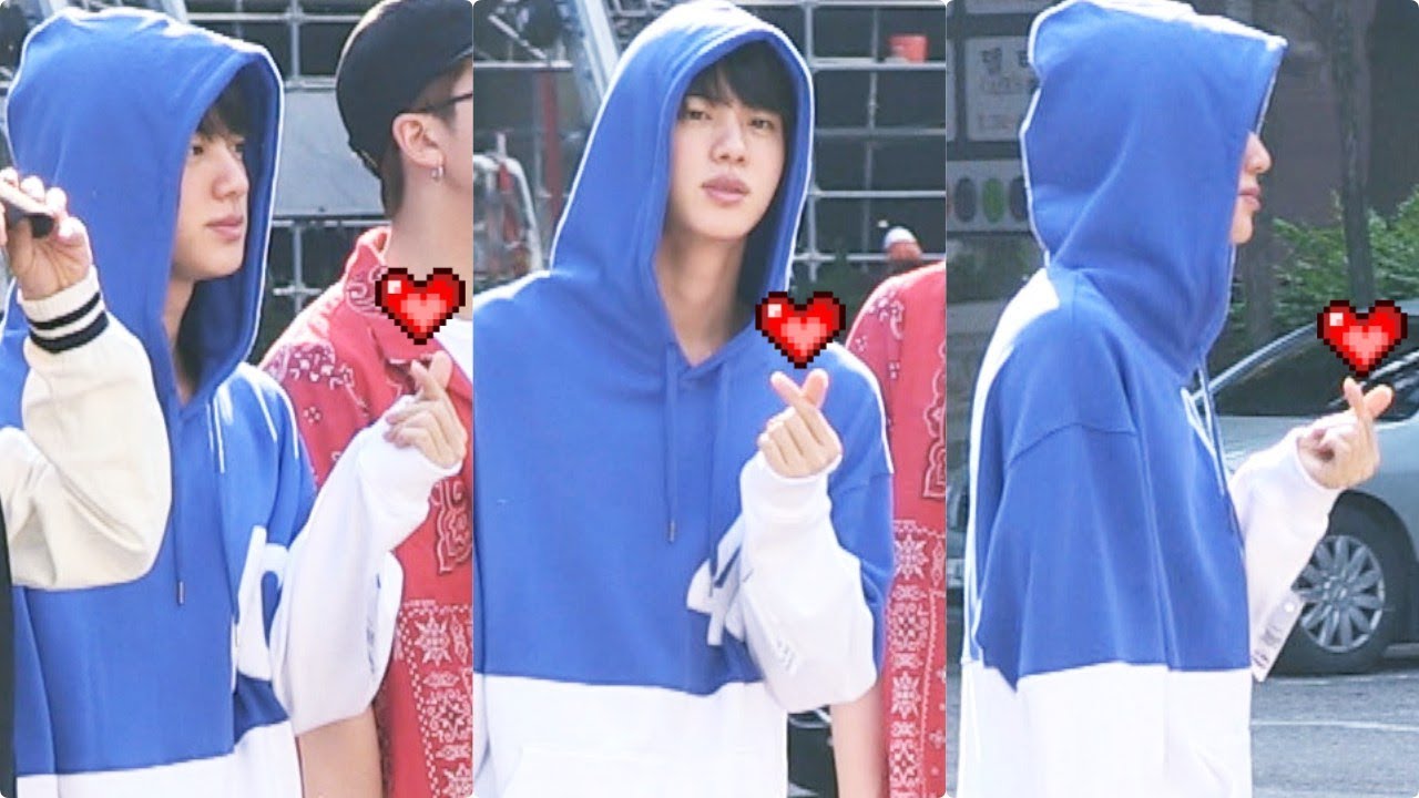 방탄소년단(BTS) 의 오늘 아침, '월드와이드핸섬' 진(JIN)의 아침 손하트 3탄 콤보 @ 180601 KBS 뮤직뱅크 출근길
