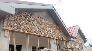 BUILDING IN GHANA || INSTALLATION OF NATURAL STONE CLADDING || COST OF BUILDING IN GHANA 🇬🇭