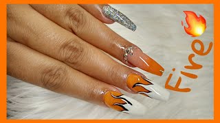 set en naranja🔥+llamas de lumbre🔥/como preparar uña natural para aplicacion