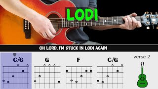 LODI - CCR - Guitar lesson - Acoustic guitar (with chords & lyrics)