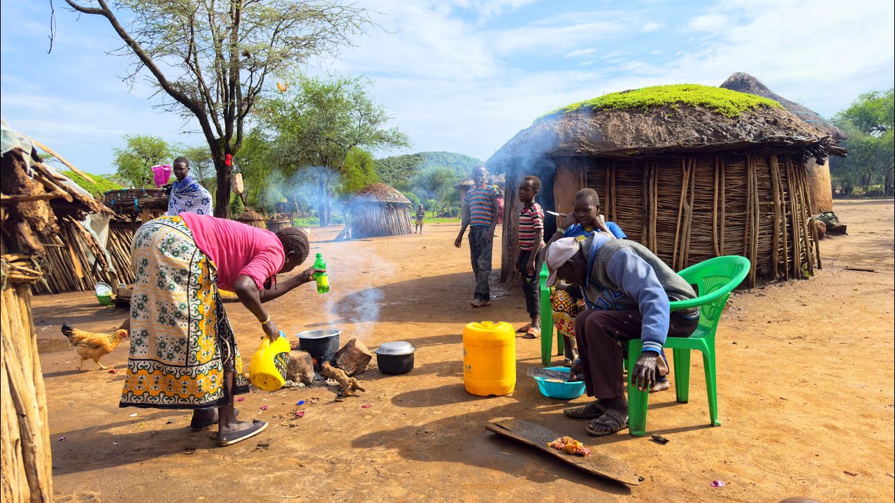 African village life/Cooking Village food Peanut butter Chicken with Rice for Breakfast