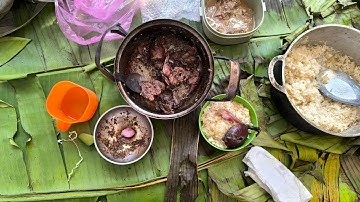 CUỘC sống trong rừng một mình, bữa cơm đơn giản mà ngon miệng,