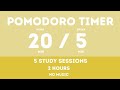 20 / 5  Pomodoro Timer - 2 hours study || No music - Study for dreams - Deep focus - Study timer