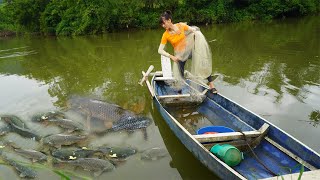 Full Video: Amazing Harvesting fish after flood with nets - Goes to the village to sell - Farm life