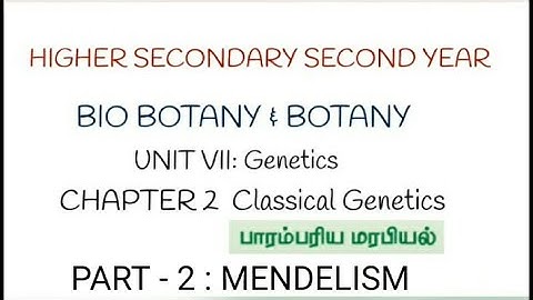 12th Botany | Chapter 2: Classical Genetics | Part - 2 Mendelism | Tamil Nadu Stateboard