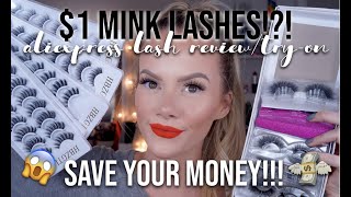 $1 MINK LASHES!?! 😱 | ALIEXPRESS MINK/SYNTHETIC LASH REVIEW & TRY-ON