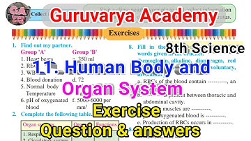 8th class science human body and organ system exercise| human body and organ system class 8 exercise