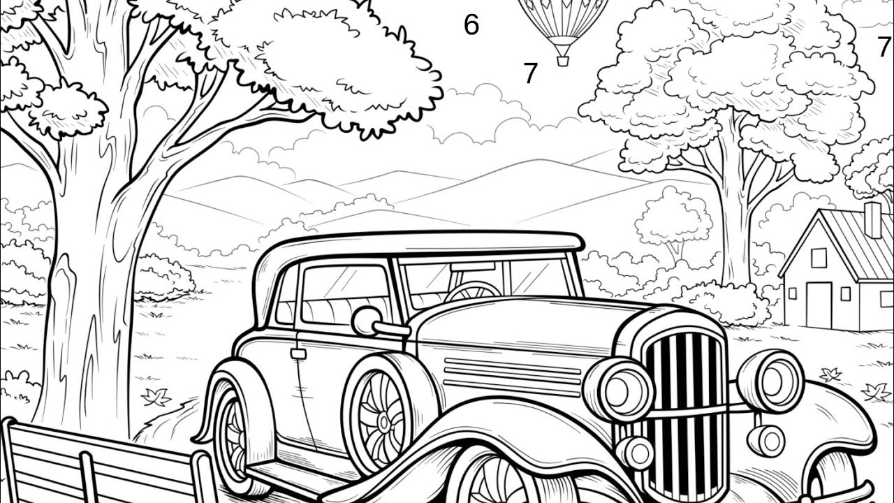 Vintage Red Car Adventure Fall Scenes Hot Air Balloons Paint by Number Color Oasis App 
