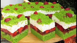 🍓🍓Ciasto Leśny Mech z truskawkami i śmietanką-pyszne ciasto szpinakowe🍓 (strawberry cake)
