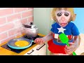 Baby Monkey Chu Chu Cooking And Plays With Ducklings In The Farm 