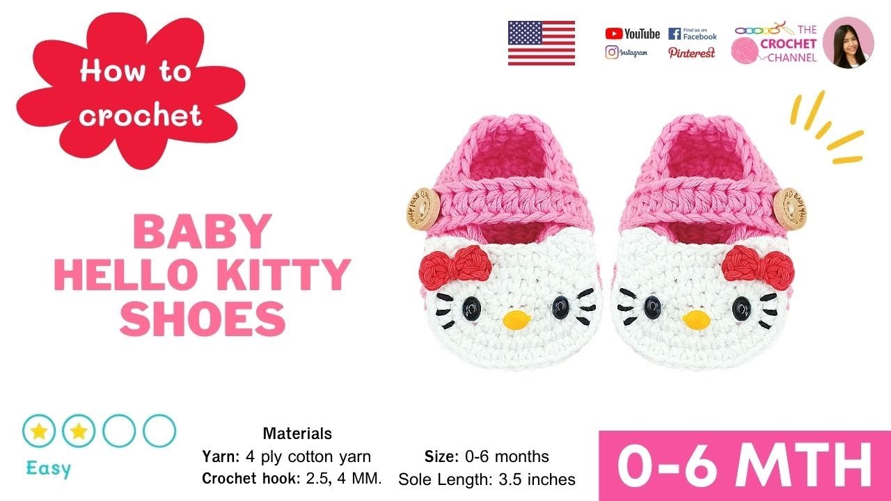 How to crochet Baby Hello Kitty shoes (0-6 mth) Best DIY gift for your  loved ones 