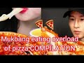 Mukbang eating overload pizza