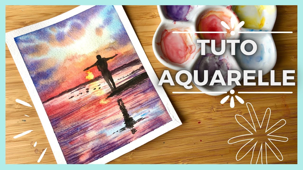 TUTO | Coucher de soleil sur la mer peinture - tuto aquarelle facile
