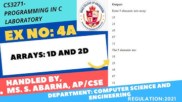 GRACE COE-CSE-CS3271-Programming in C Laboratory-Ex4a- Arrays: 1D and 2D