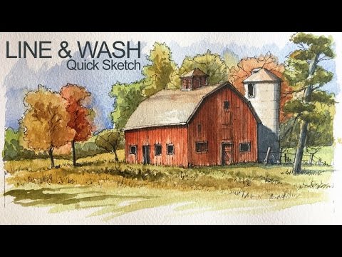 Watercolor and INK - books painting for beginners + FREE sketch 