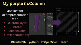 Purple ifcColumn - BlenderBIM with python ifcopenshell and ezdxf - Instant 2D dxf detail