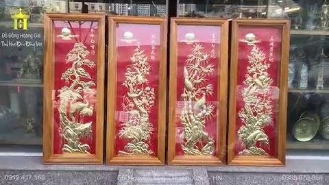 Tranh Đồng Tứ Quý 1m đồng vàng nền đỏ