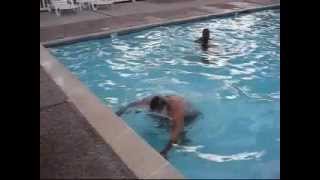 Jarron Gilbert jumps out of pool