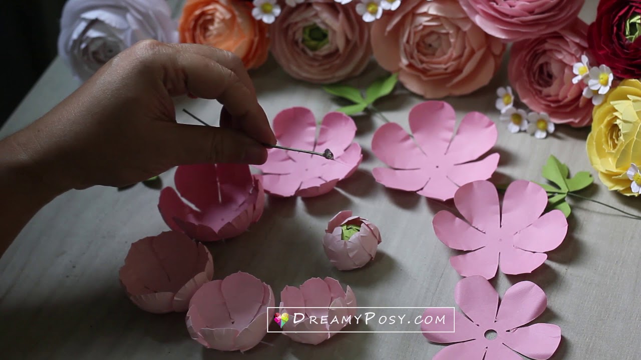 Cardstock Ranunculus flower tutorial and template
