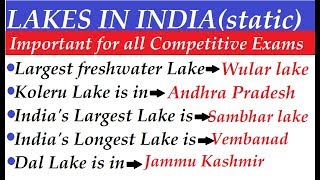 Lakes in India|Important Questions on Lakes in India|Static GK|HVS STUDIES||