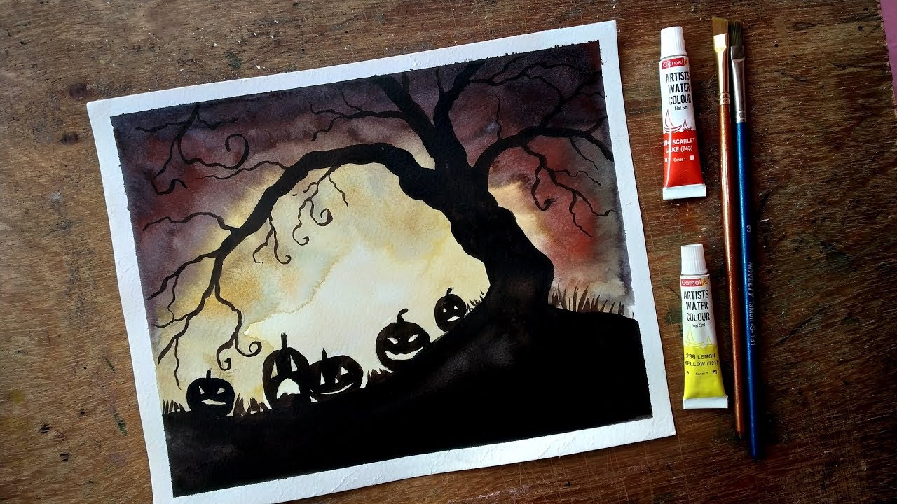 Halloween Watercolor Painting Speed Painting YouTube