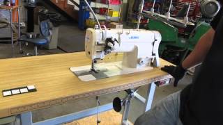 Juki LH-3128 Commercial Double Needle Lockstitch Sewing Machine Clutch Motor Table