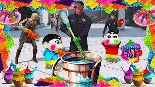 GTA 5: Franklin. Celebrating Holi With Shinchan Phinchan 🎉His Wife Anrgy With Water🫢😲Ps Gamester