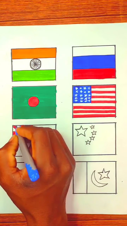 🇮🇳 🇷🇺 🇧🇩 🇺🇲 🇳🇿 🇨🇳 🇦🇫 🇵🇰 flag drawing || easy flag drawing for beginners || republic day #shorts
