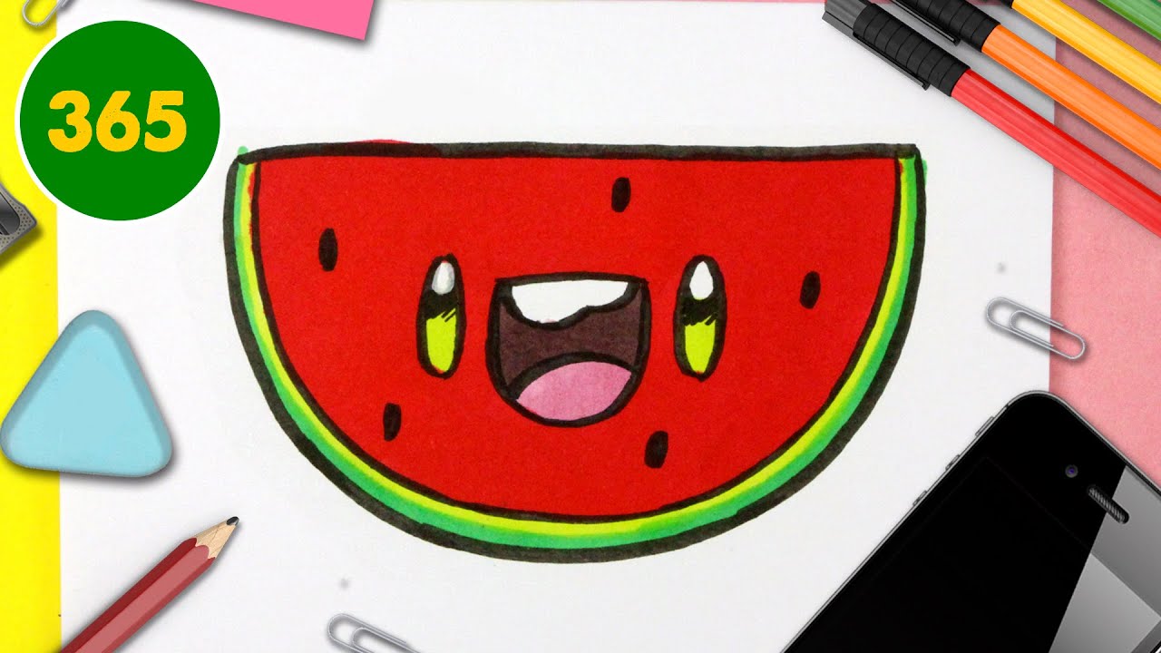 HOW TO DRAW A CUTE WATERMELON KAWAII - YouTube