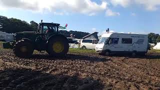 OurTour have their Hymer B544 Motorhome towed out of the mud by a tractor at Carfest 2019