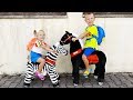 Unboxing new Ponycycle Horse and Zebra Toys by little girl Elis and Thomas - Ride On Toys for kids