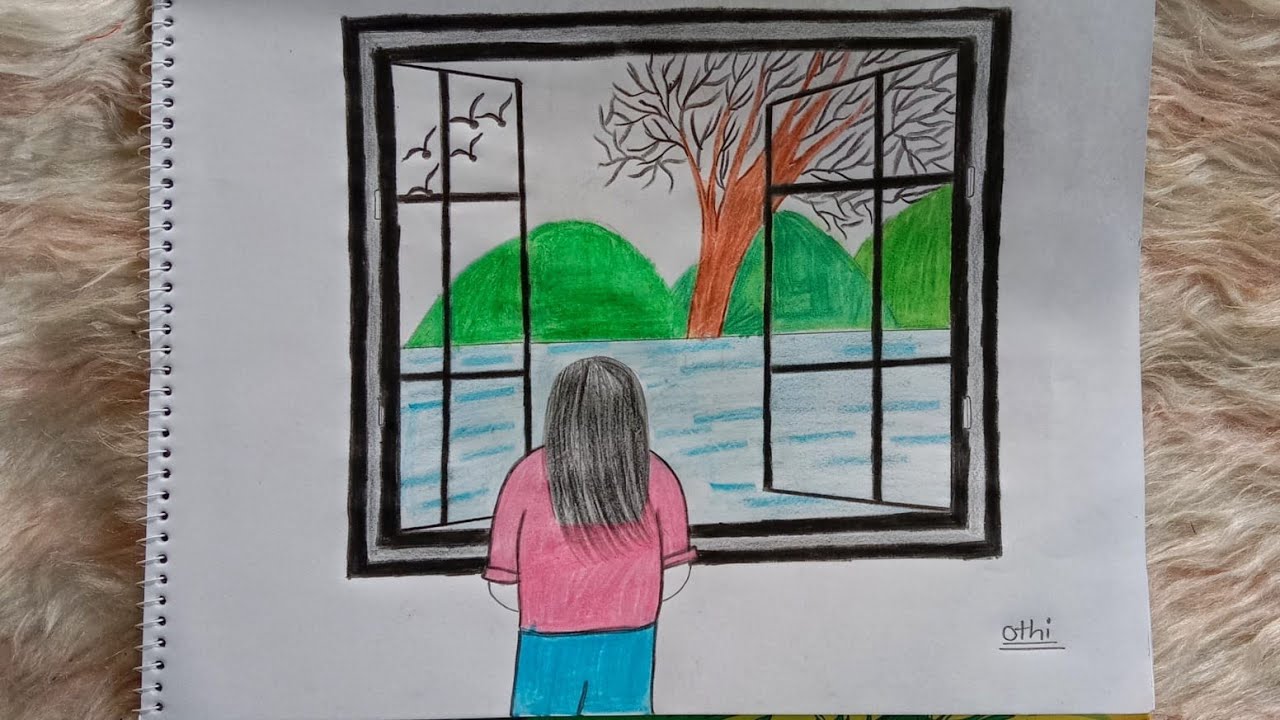 Window View Simple Drawings Easy Window views drawing step by step || Easy Window views painting ...