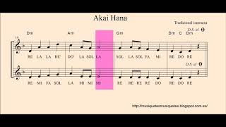 Akai Hana.  Partitura flauta, violín, oboe,... + audio  mejorado. SI melodía. C instruments. chords