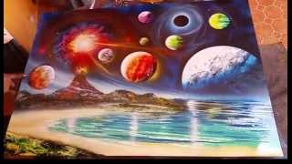 Planets and volcano spray art