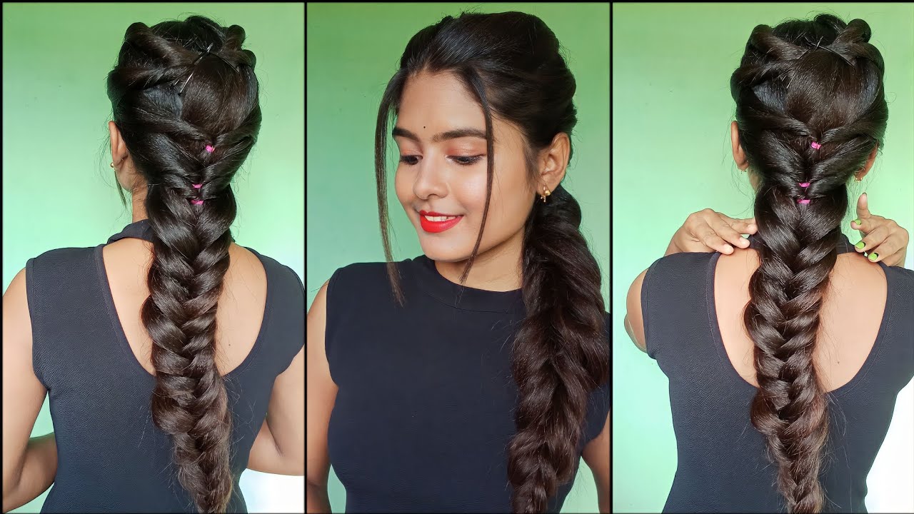 Wedding Hairstyle For Medium To Long Hair Fishtail Braid Hairstyle For Indian Wedding