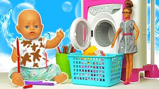 Baby Annabell -nukke ja lelupesukone | Likaiset vaatteet ja lasten leikit nukkejen kanssa