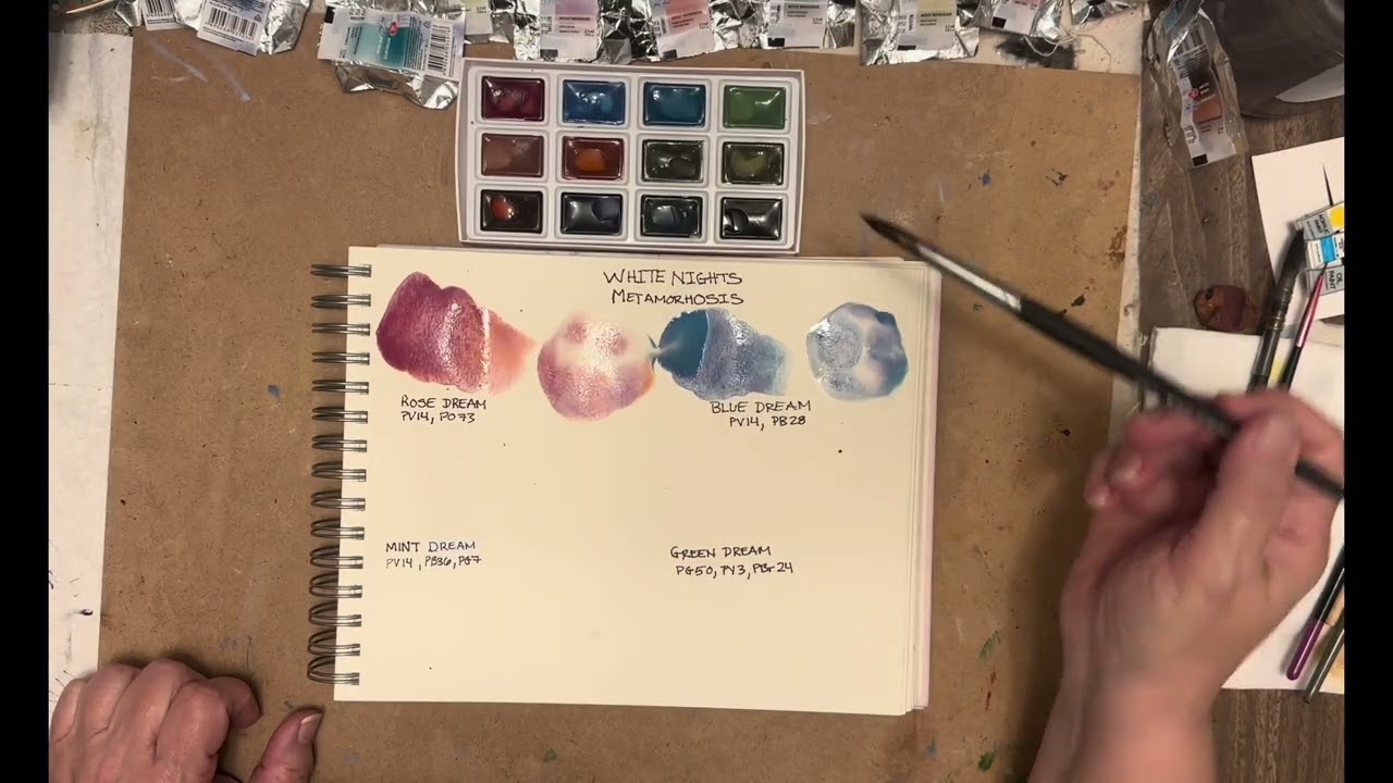 Тестирование моих новых гранулированных акварельных красок White Nights Metamorphosis.