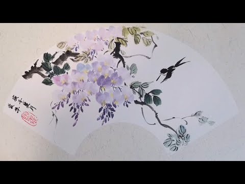 中国の花鳥画 「開到紫藤芳事盡」水墨画 肉筆画真跡保証あります R-10101 中国の花鳥画 「開到紫藤芳事盡」水墨画 肉筆画真跡保証あります