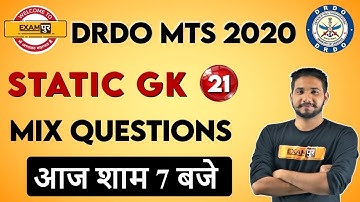 DRDO MTS/DP HEAD CONST. 2020 | Static GK | By Kuljeet Sir | Class 21 |  Mix questions