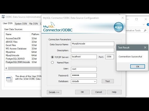 MySQL - Set up a connection to MySQL database using ODBC Data Source Administrator
