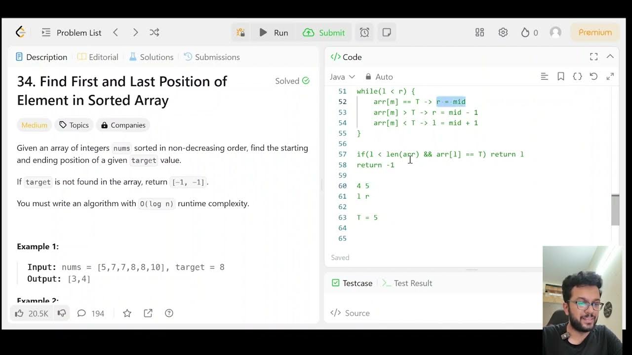 Binary Search | Find First and Last Position in Sorted Array - YouTube