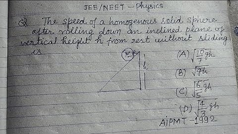 The speed of a homogeneous solid sphere after rolling down an inclined plane of vertical height h...