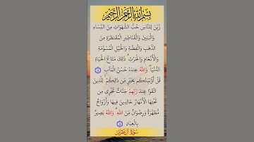 زين للناس حب الشهوات من النساء والقناطير المقنطرة 🍂 | #سورة_آل_عمران #قرآن #quran 🌺