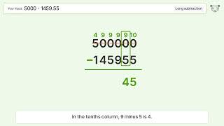 Long Subtraction Problem 5000-1459 55 Step-by-Step Solution